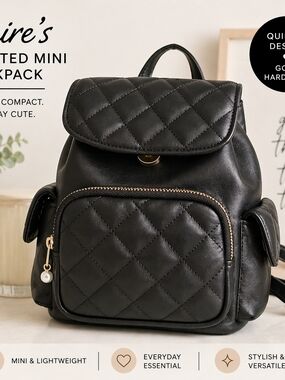 Black Quilted Mini Backpack Faux Leather Gold Hardware